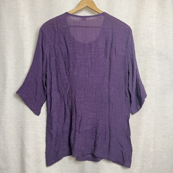 Lagenlook Blouse Silk Cotton Blend M Purple Buttons 3/4‎ Sleeve - Picture 2 of 6